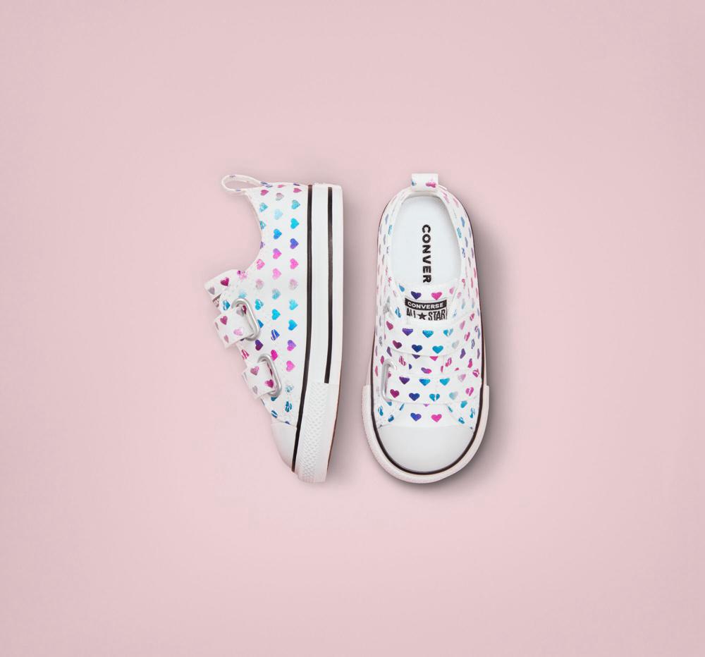 Dívčí Nízké Converse Chuck Taylor All Star Easy On Foil Hearts Toddler Bílé Černé Růžové | 790834VHQ