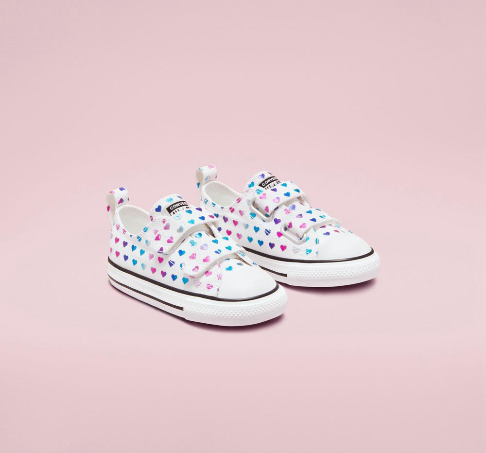 Dívčí Nízké Converse Chuck Taylor All Star Easy On Foil Hearts Toddler Bílé Černé Růžové | 790834VHQ