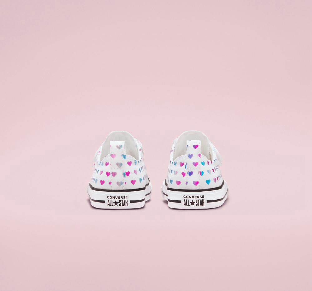 Dívčí Nízké Converse Chuck Taylor All Star Easy On Foil Hearts Toddler Bílé Černé Růžové | 790834VHQ