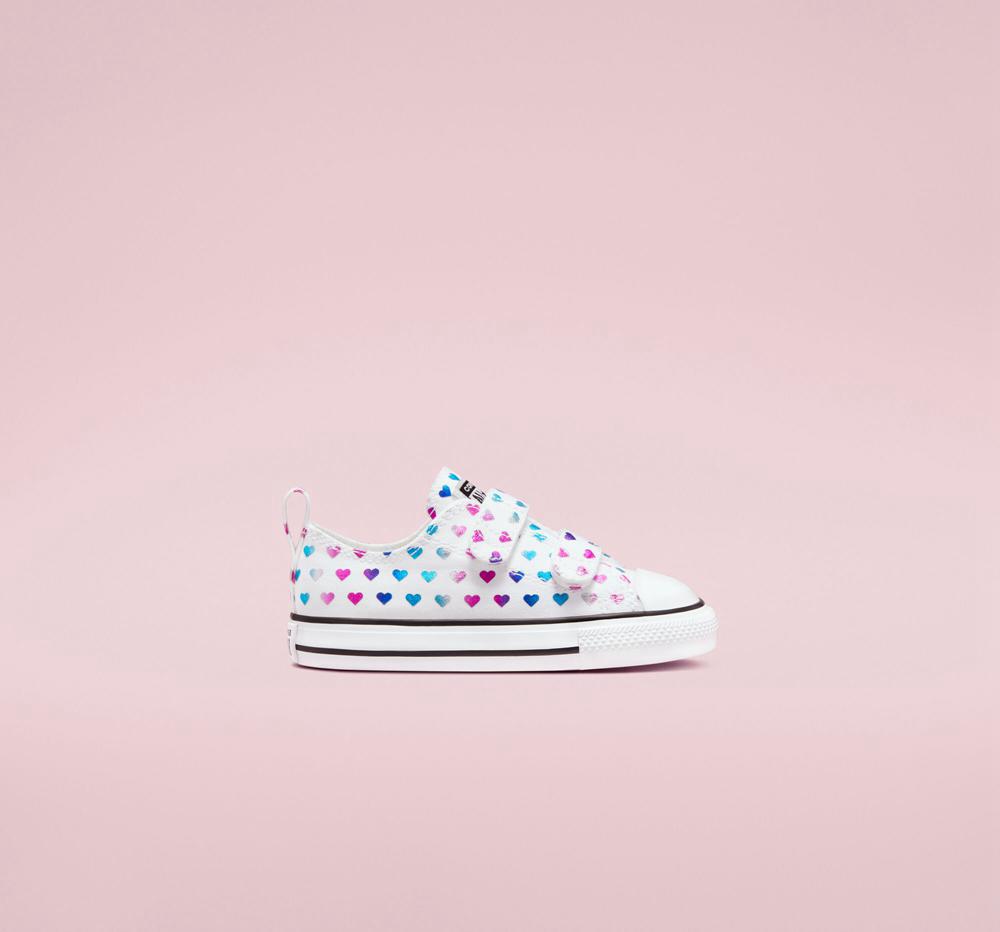 Dívčí Nízké Converse Chuck Taylor All Star Easy On Foil Hearts Toddler Bílé Černé Růžové | 790834VHQ