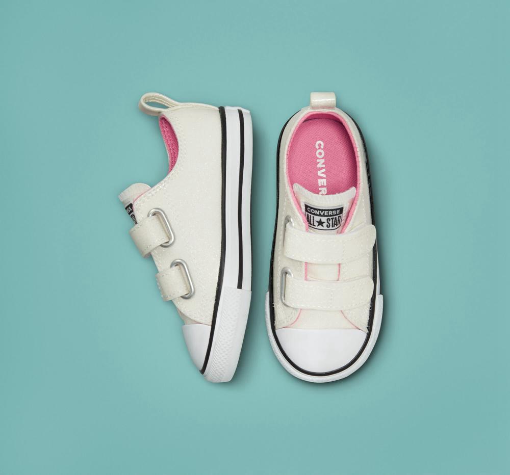 Dívčí Nízké Converse Chuck Taylor All Star Rave Easy On Glitter Toddler Stříbrné Růžové Bílé | 972163HFQ