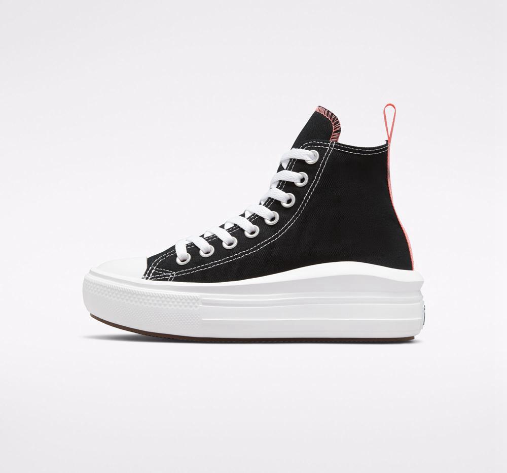 Dívčí Vysoké Converse Chuck Taylor All Star Move Platformy Big Kids Černé Růžové Bílé | 047396RXG