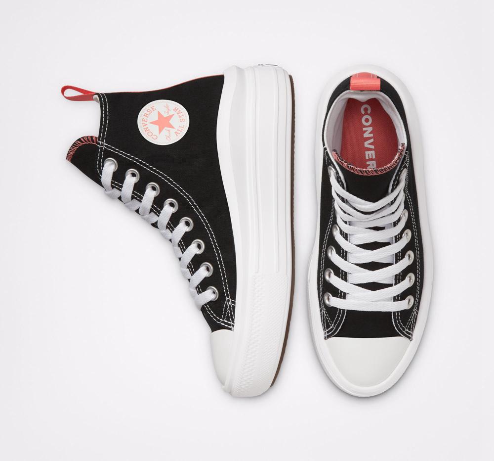 Dívčí Vysoké Converse Chuck Taylor All Star Move Platformy Big Kids Černé Růžové Bílé | 047396RXG