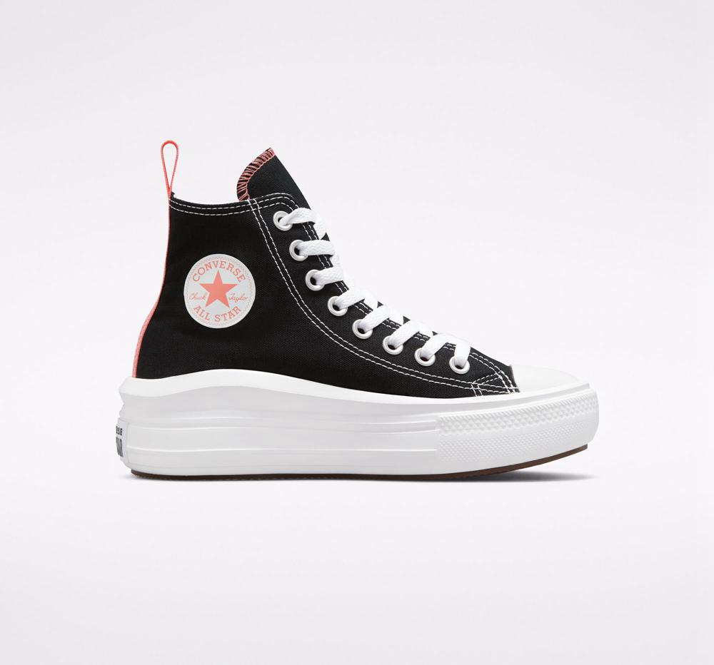 Dívčí Vysoké Converse Chuck Taylor All Star Move Platformy Big Kids Černé Růžové Bílé | 047396RXG