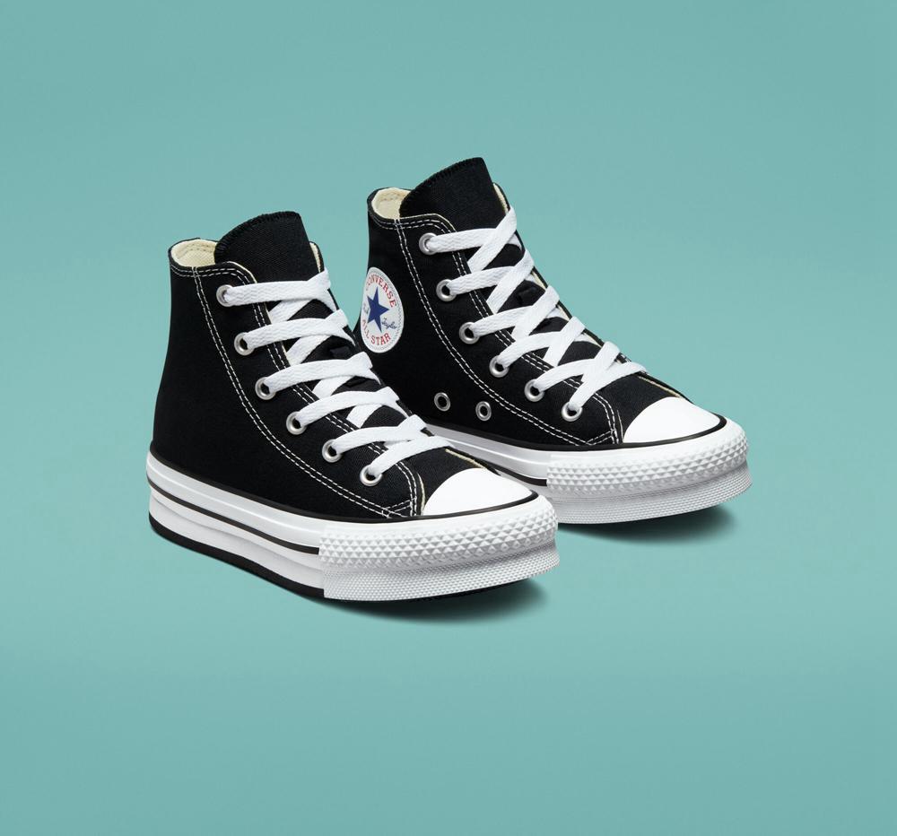 Dívčí Vysoké Converse Chuck Taylor All Star Lift Platformy Little Kids Černé Bílé Černé | 316028UVK