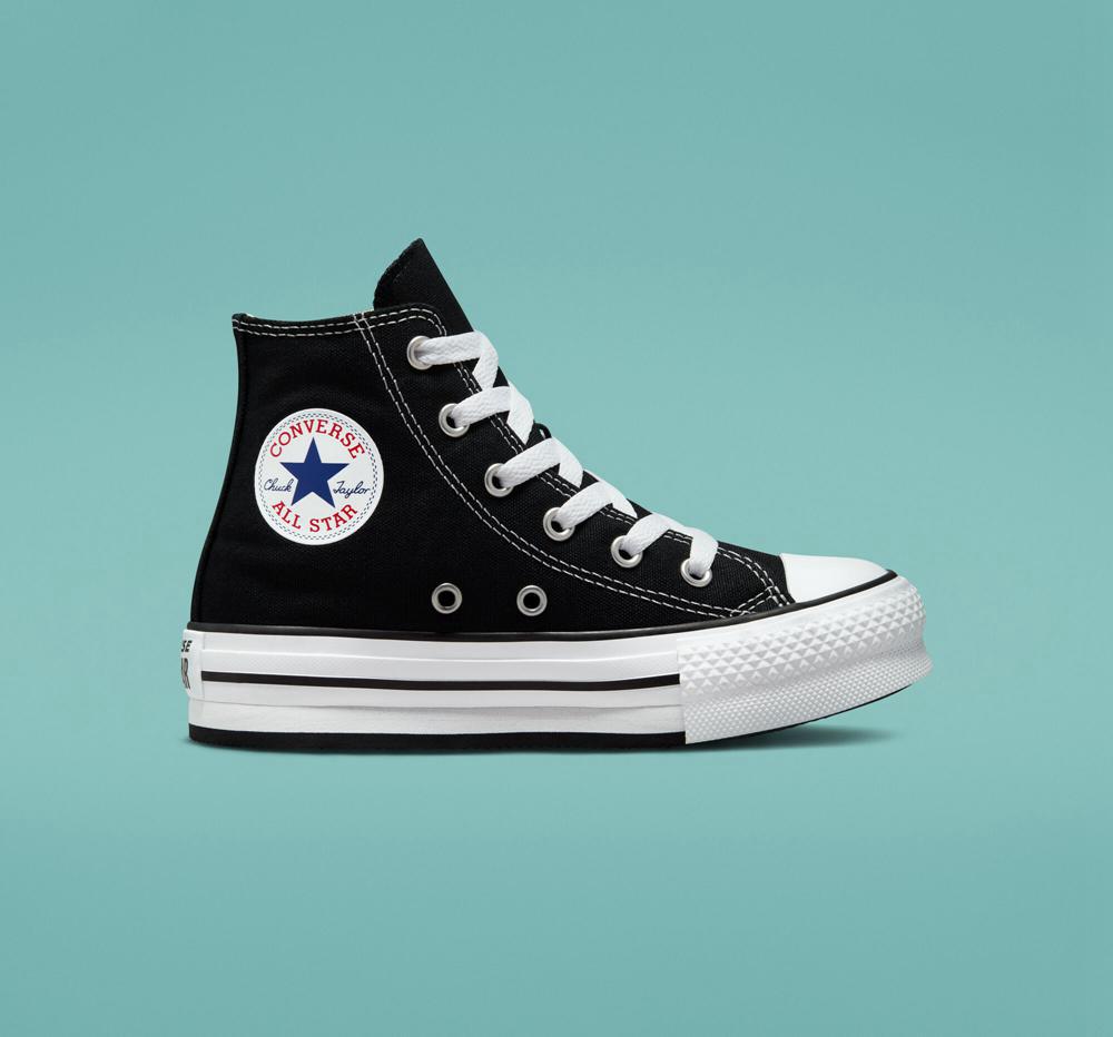 Dívčí Vysoké Converse Chuck Taylor All Star Lift Platformy Little Kids Černé Bílé Černé | 316028UVK