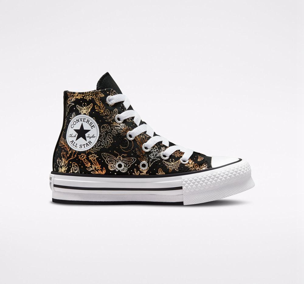 Dívčí Vysoké Converse Chuck Taylor All Star Eva Lift Platformy Butterfly Shine Little Kids Černé Zlaté Bílé | 521390ASL