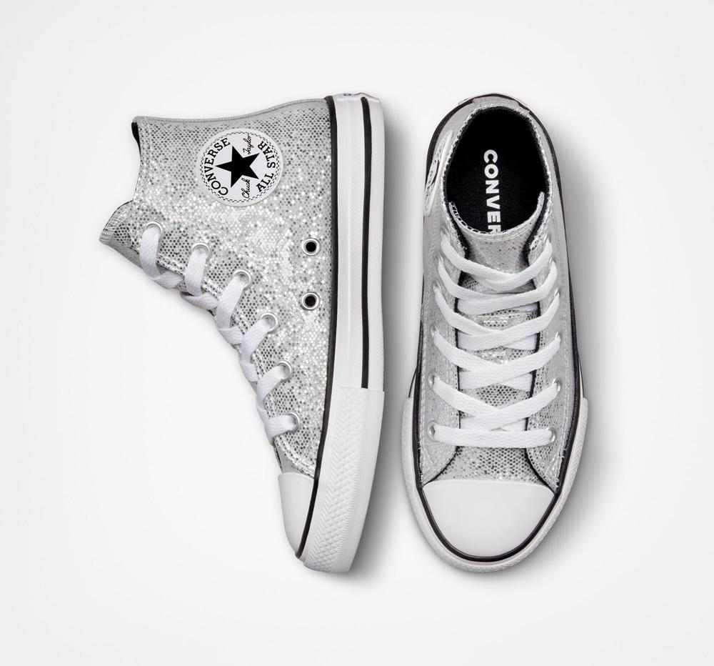 Dívčí Vysoké Converse Chuck Taylor All Star Glitter Little Kids Stříbrné Černé | 563910COU