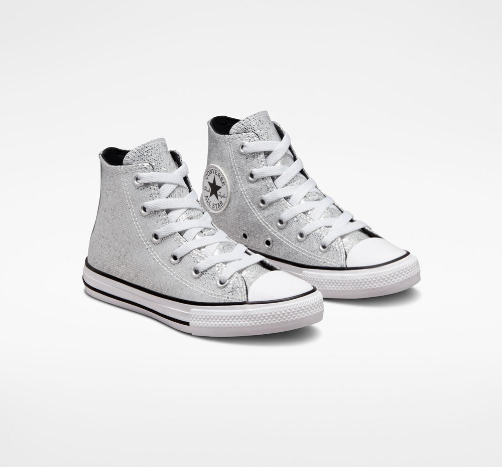 Dívčí Vysoké Converse Chuck Taylor All Star Glitter Little Kids Stříbrné Černé | 563910COU