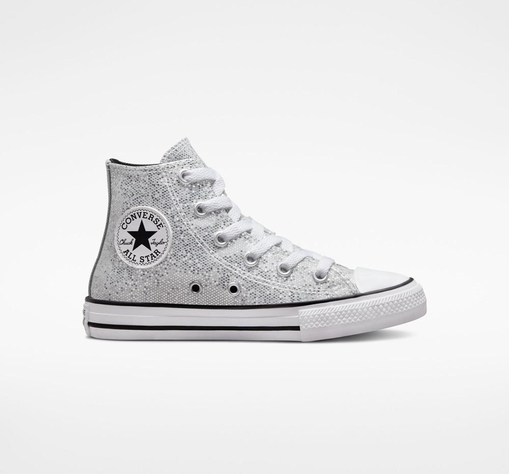 Dívčí Vysoké Converse Chuck Taylor All Star Glitter Little Kids Stříbrné Černé | 563910COU