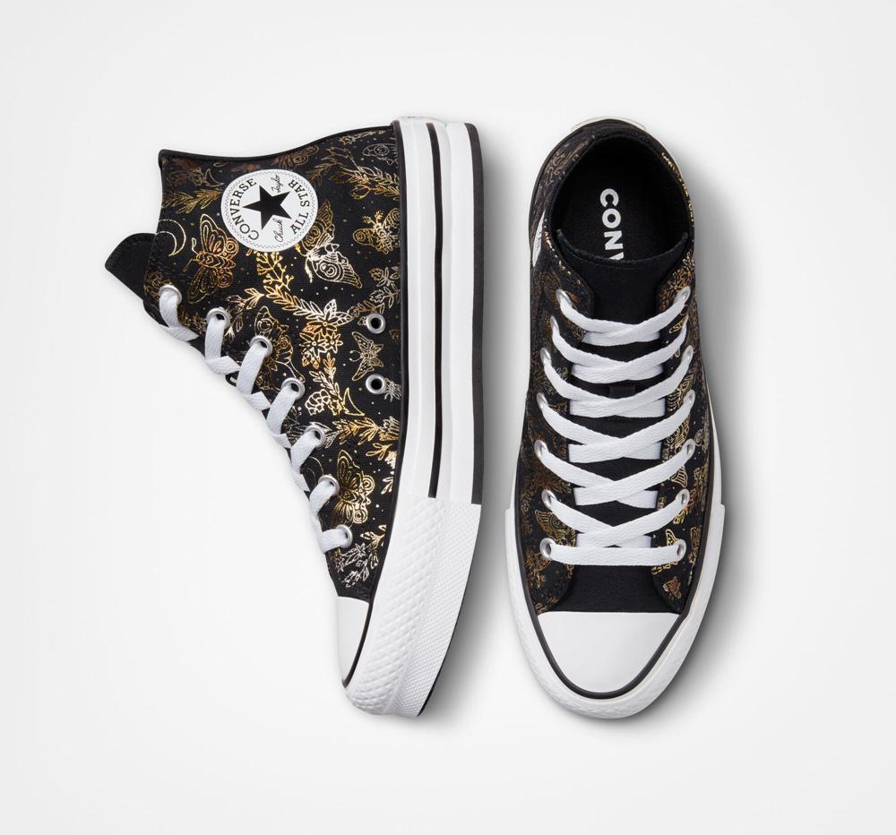 Dívčí Vysoké Converse Chuck Taylor All Star Eva Lift Platformy Butterfly Shine Big Kids Černé Zlaté Bílé | 617532NQL