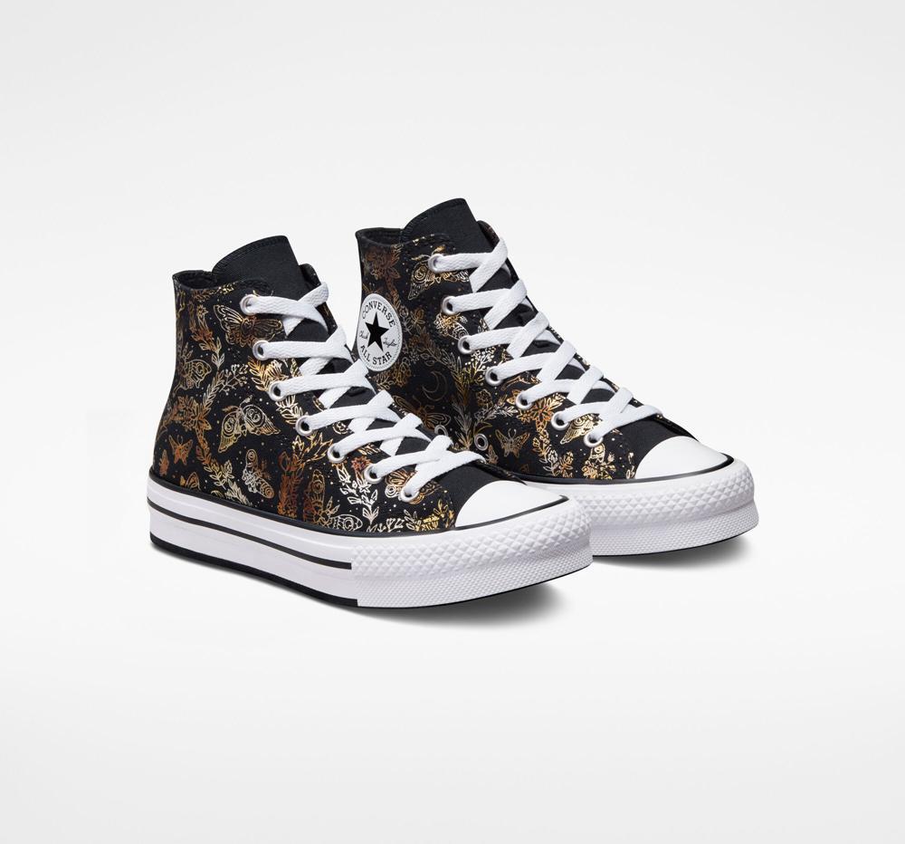 Dívčí Vysoké Converse Chuck Taylor All Star Eva Lift Platformy Butterfly Shine Big Kids Černé Zlaté Bílé | 617532NQL