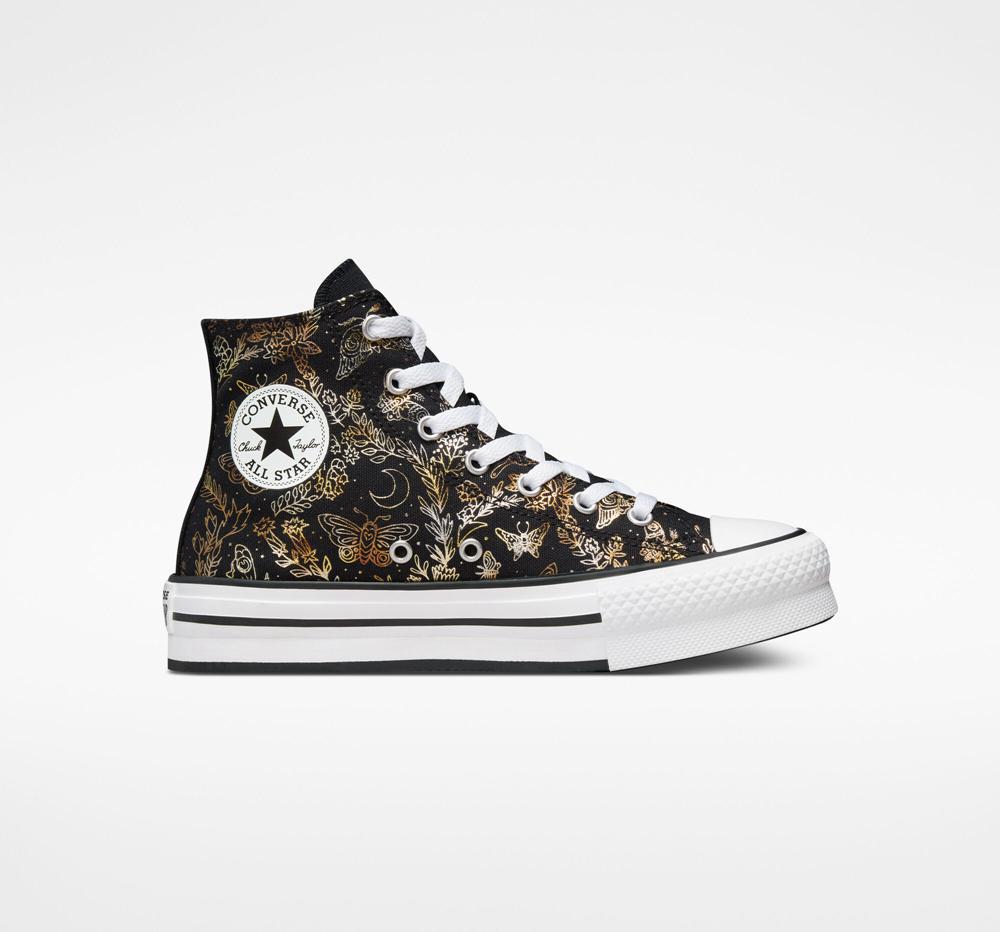 Dívčí Vysoké Converse Chuck Taylor All Star Eva Lift Platformy Butterfly Shine Big Kids Černé Zlaté Bílé | 617532NQL