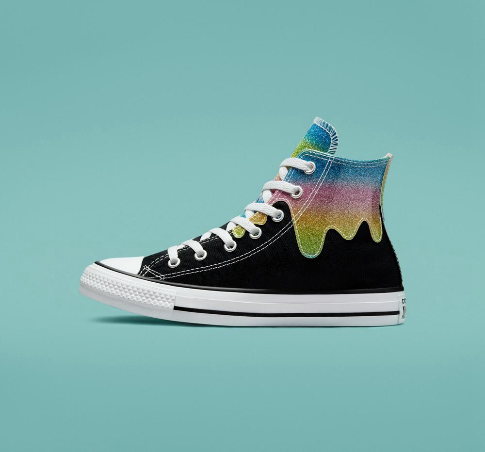 Dívčí Vysoké Converse Chuck Taylor All Star Glitter Drip Big Kids Černé | 683154HPG