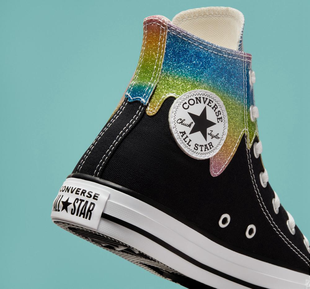 Dívčí Vysoké Converse Chuck Taylor All Star Glitter Drip Big Kids Černé | 683154HPG