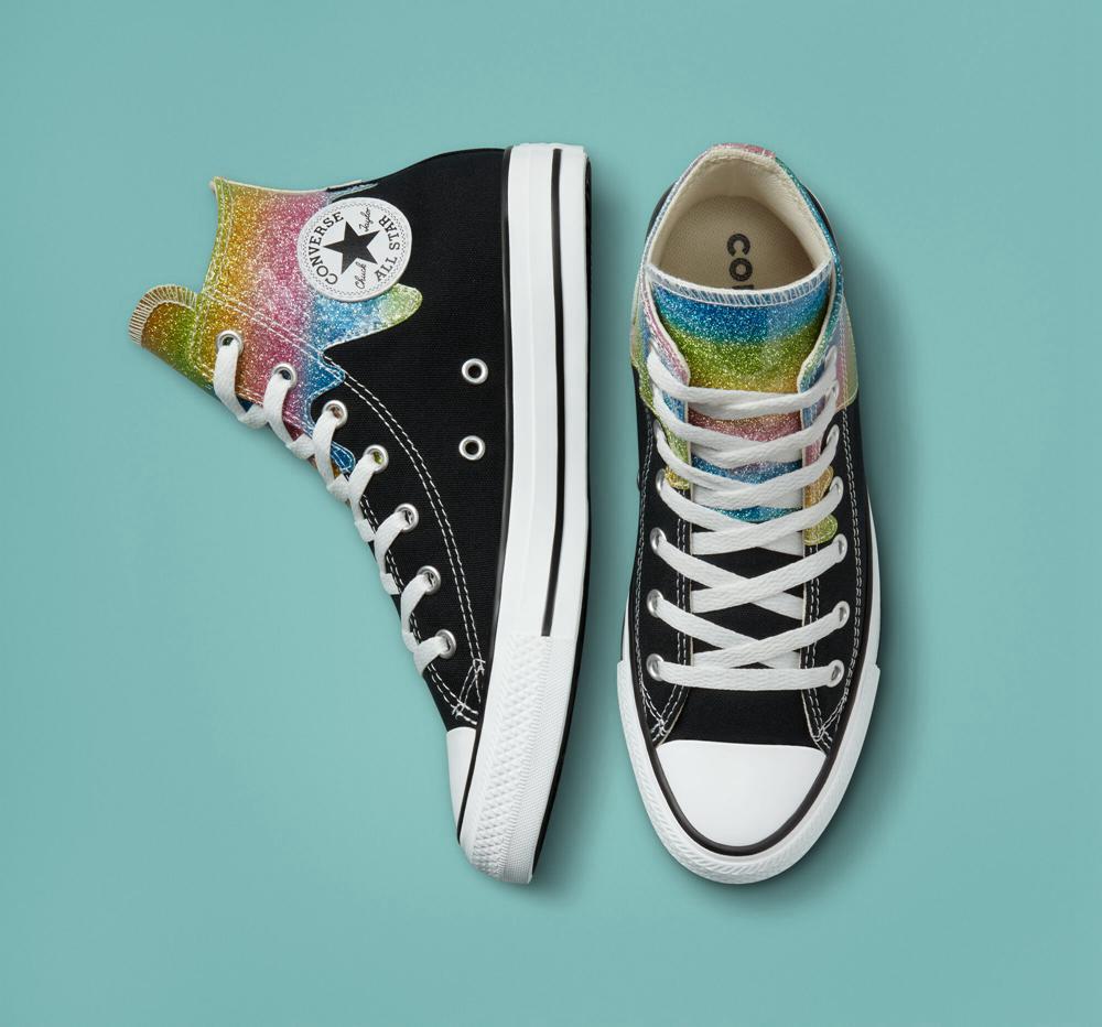 Dívčí Vysoké Converse Chuck Taylor All Star Glitter Drip Big Kids Černé | 683154HPG