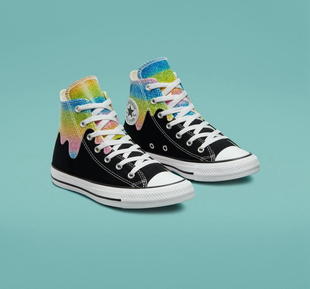 Dívčí Vysoké Converse Chuck Taylor All Star Glitter Drip Big Kids Černé | 683154HPG