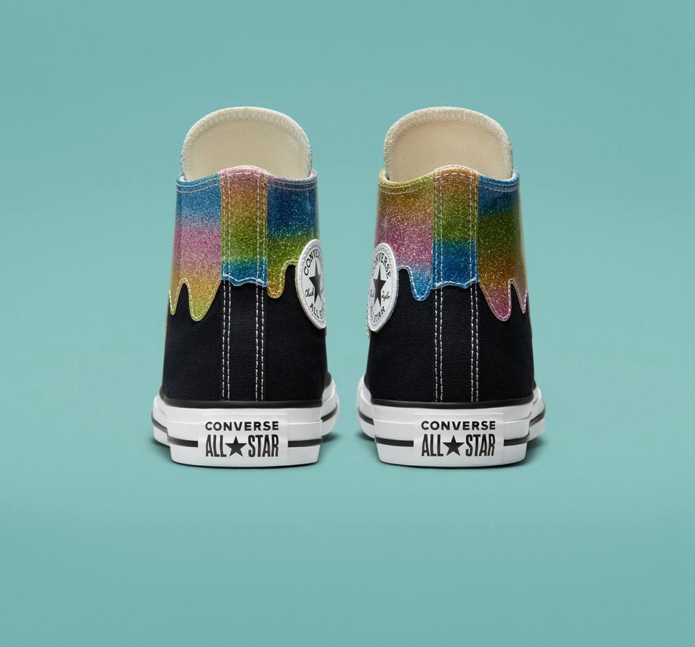 Dívčí Vysoké Converse Chuck Taylor All Star Glitter Drip Big Kids Černé | 683154HPG