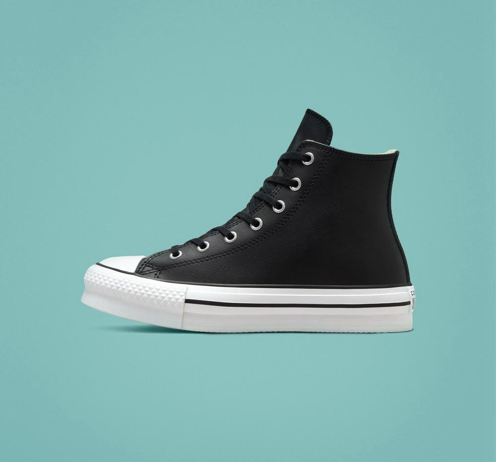 Dívčí Vysoké Converse Chuck Taylor All Star Lift Platformy Læder Big Kids Černé Bílé | 831094XLE