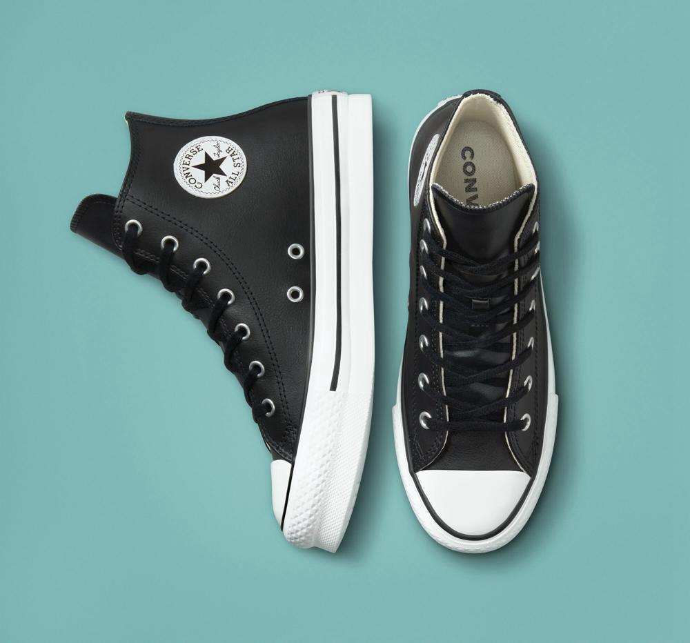 Dívčí Vysoké Converse Chuck Taylor All Star Lift Platformy Læder Big Kids Černé Bílé | 831094XLE