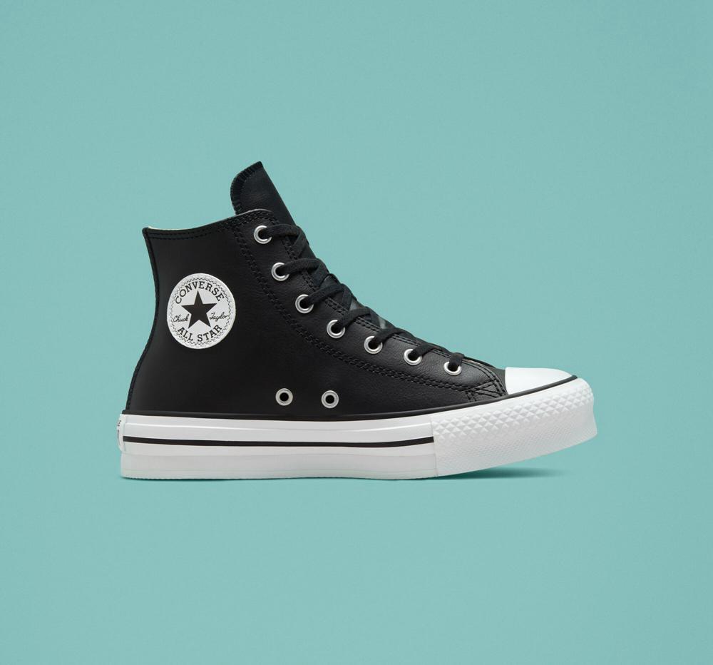 Dívčí Vysoké Converse Chuck Taylor All Star Lift Platformy Læder Big Kids Černé Bílé | 831094XLE