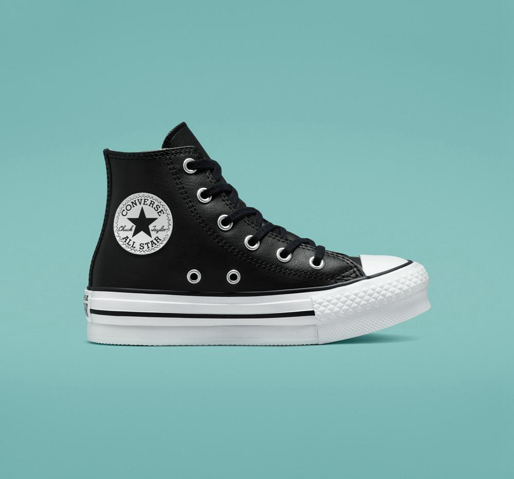 Dívčí Vysoké Converse Chuck Taylor All Star Lift Platformy Læder Little Kids Černé Bílé | 845026EWF