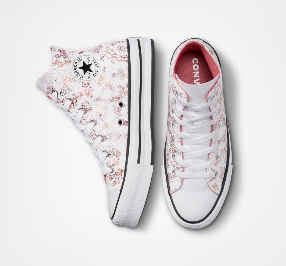 Dívčí Vysoké Converse Chuck Taylor All Star Eva Lift Platformy Butterfly Shine Big Kids Bílé Růžové Černé | 874950CVD