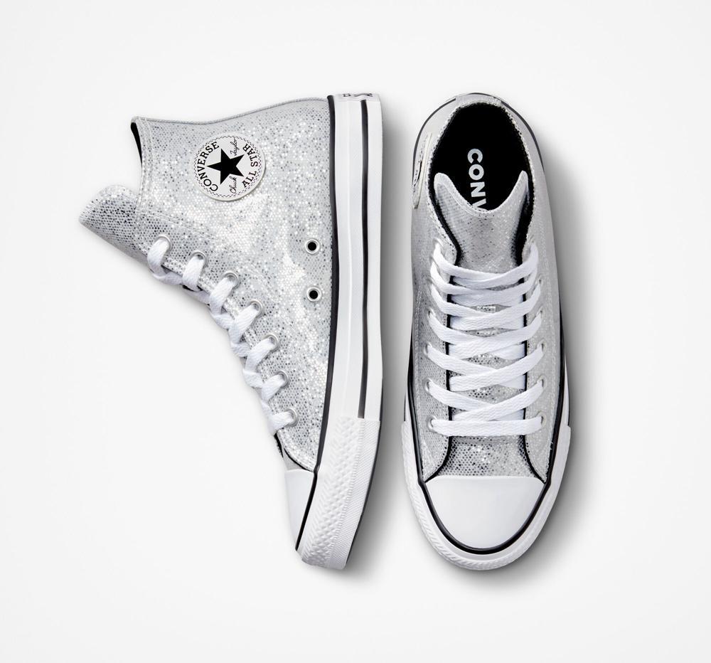 Dívčí Vysoké Converse Chuck Taylor All Star Glitter Big Kids Stříbrné Černé | 928174TWM