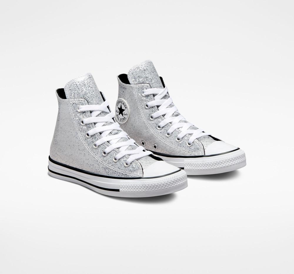 Dívčí Vysoké Converse Chuck Taylor All Star Glitter Big Kids Stříbrné Černé | 928174TWM