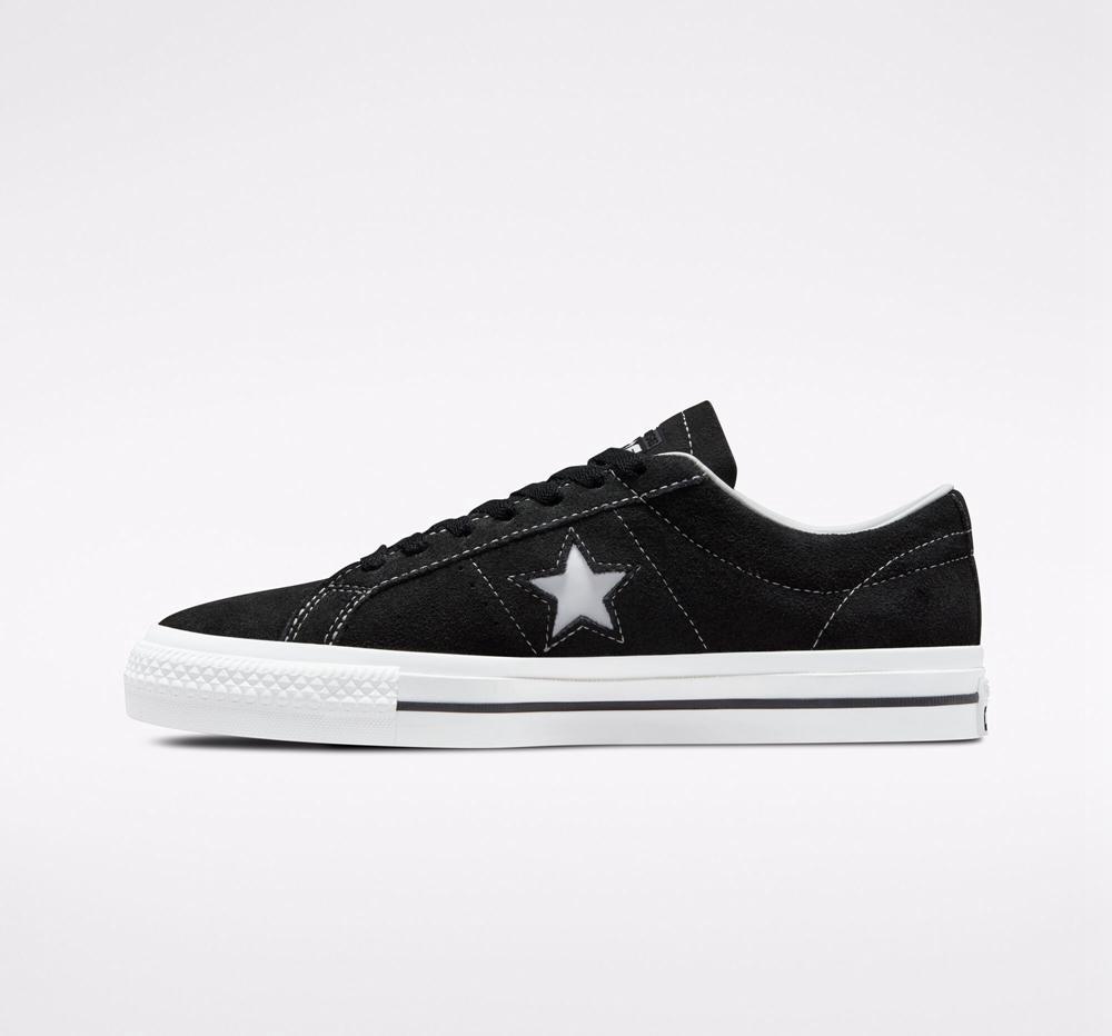 Pánské Nízké Converse Cons One Star Pro Semišové Skate Černé Černé Bílé | 753164TOR