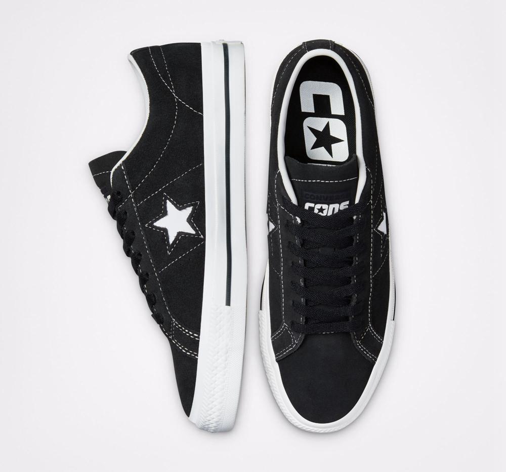 Pánské Nízké Converse Cons One Star Pro Semišové Skate Černé Černé Bílé | 753164TOR