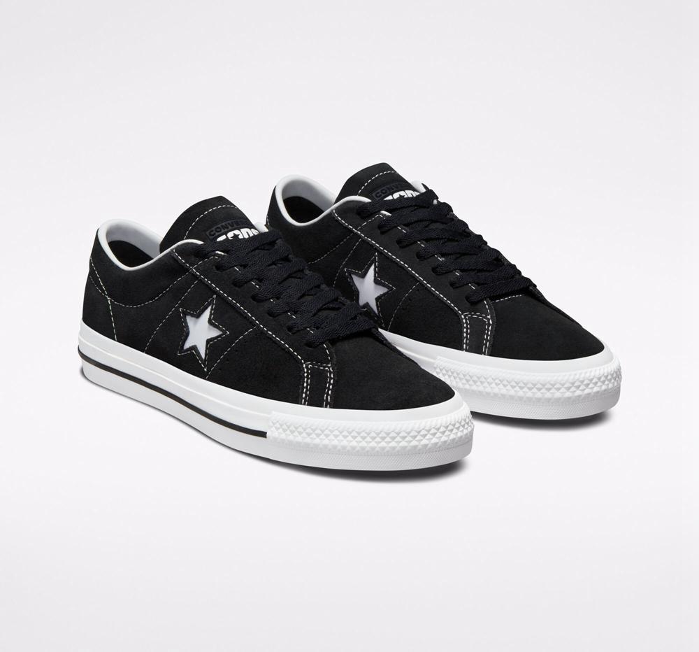 Pánské Nízké Converse Cons One Star Pro Semišové Skate Černé Černé Bílé | 753164TOR