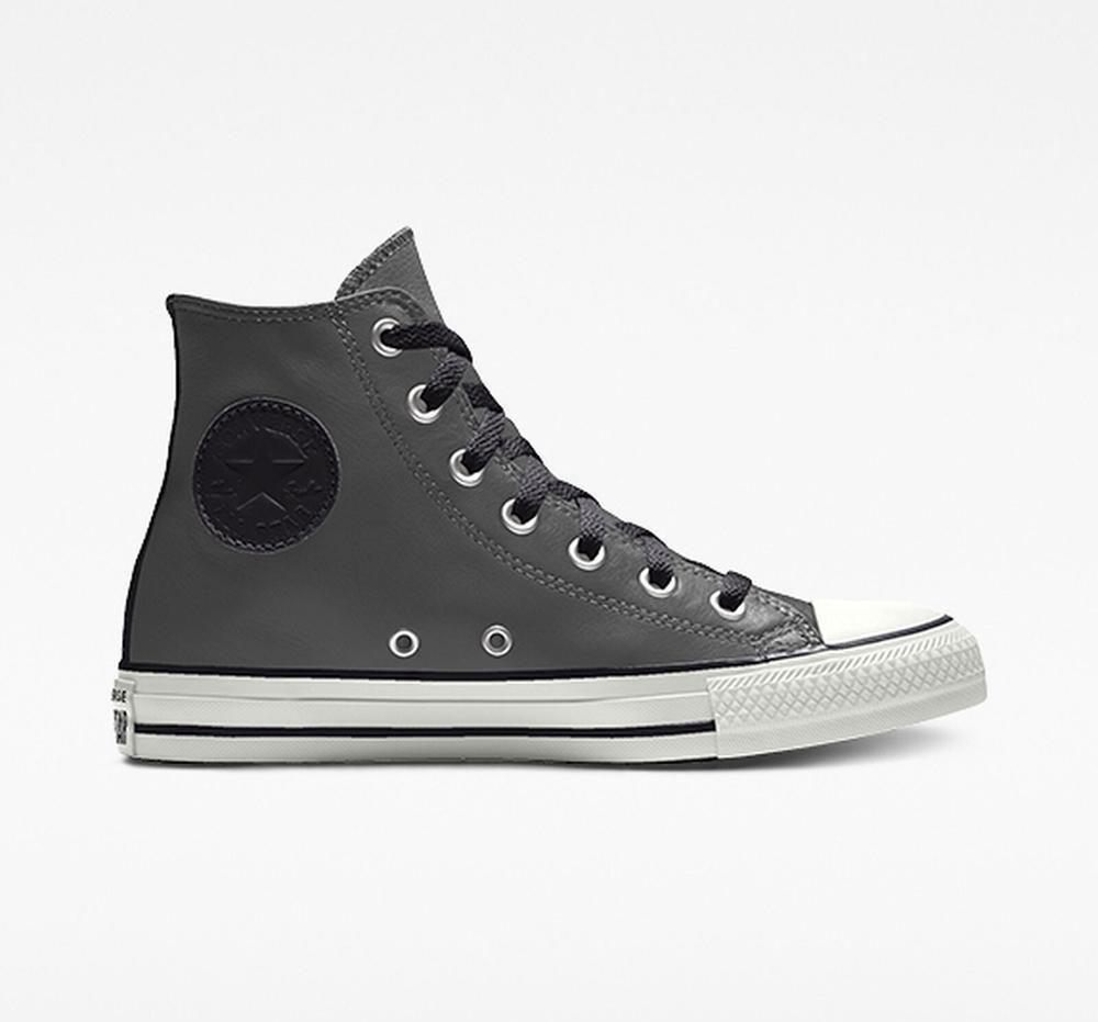 Pánské Vysoké Converse Custom Chuck Taylor All Star Læder By You Unisex Šedé | 405723IZN