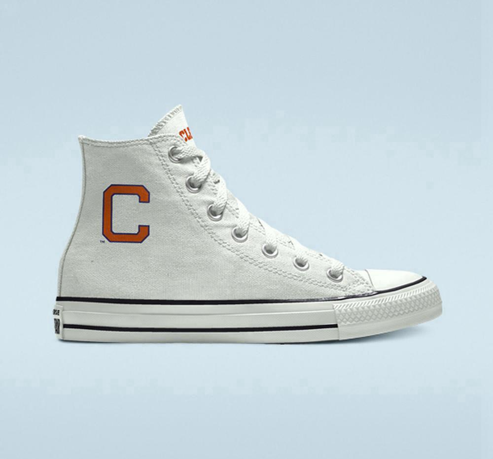 Pánské Vysoké Converse Custom Chuck Taylor All Star Clemson University Tigers By You Unisex Bílé | 501672TUJ