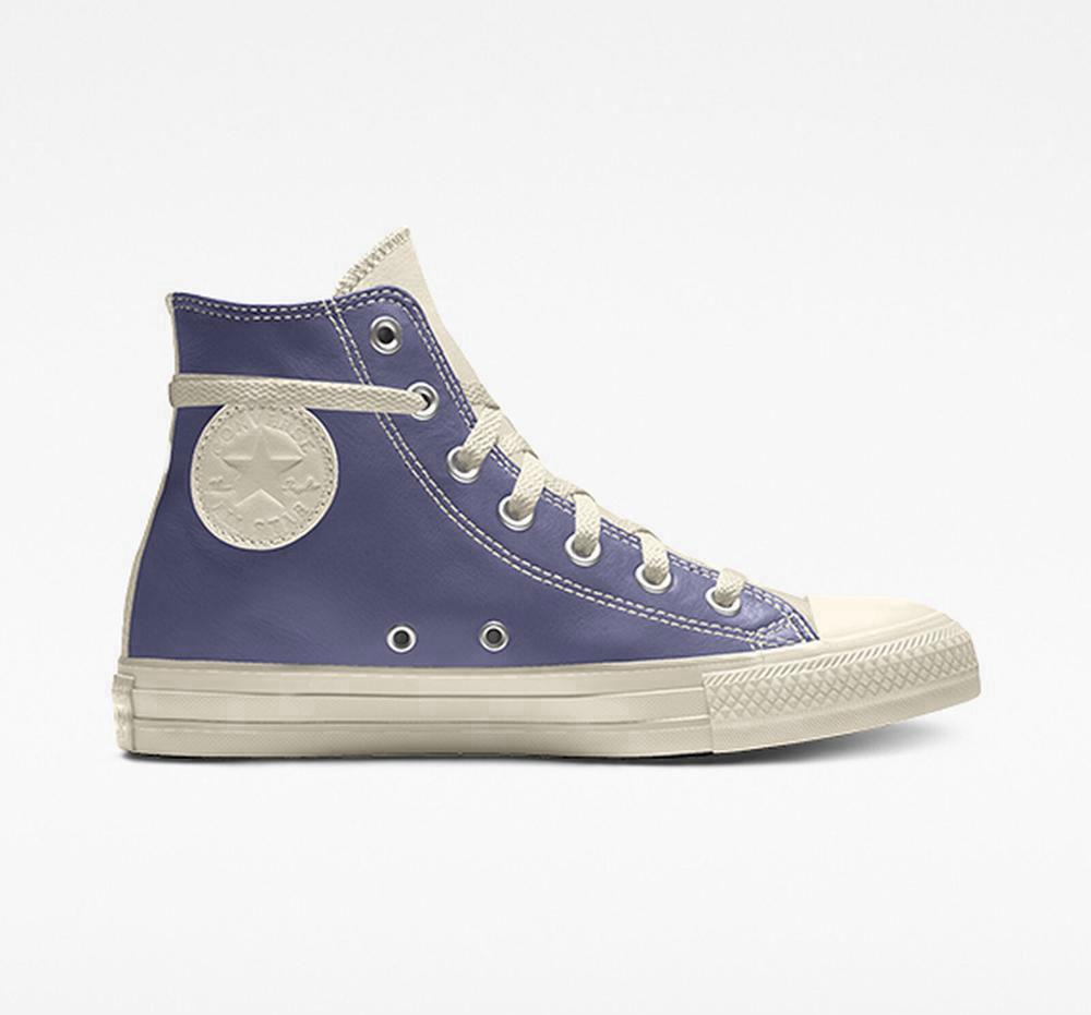 Pánské Vysoké Converse Custom Chuck Taylor All Star Læder By You Unisex Fialové | 832490SPM